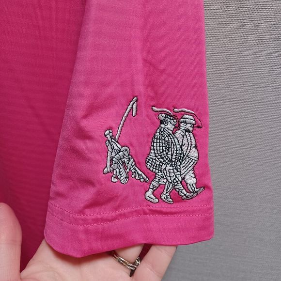 FootJoy Short Sleeve Pink Striped Golf Performance Polo Shirt  Men's Medium Logo - Picture 2 of 6